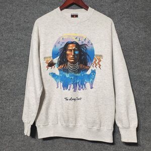 Vintage 90s Wolf Pack Native American Sweatshirt Mens XL Flock Birds Tribal USA